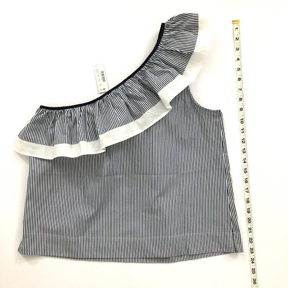 NEW! J. Crew Striped One Shoulder Ruffle Top - 6 - Picture 3 of 4